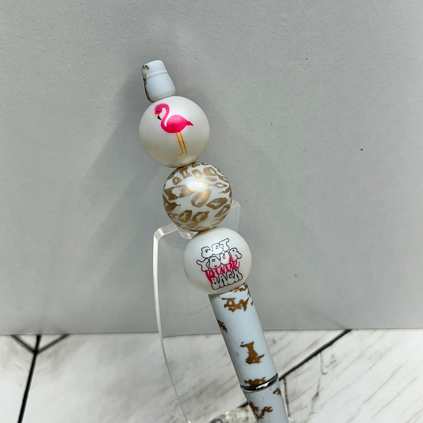 GYPB Leopard White/Gold Plastic Pen